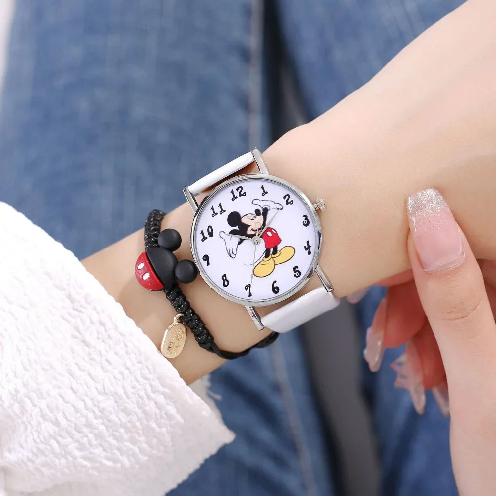 Nuovo set di braccialetti per orologi da donna Disney per bambini Confezione regalo Moda Topolino Orologi da cartone animato per bambini Bracciali da donna con scatola