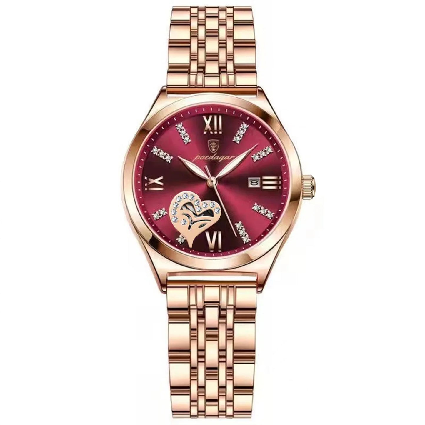 POEDAGAR Orologi di lusso da donna Orologio da donna impermeabile con data luminosa in acciaio inossidabile Orologio da polso da donna al quarzo alla moda elegante
