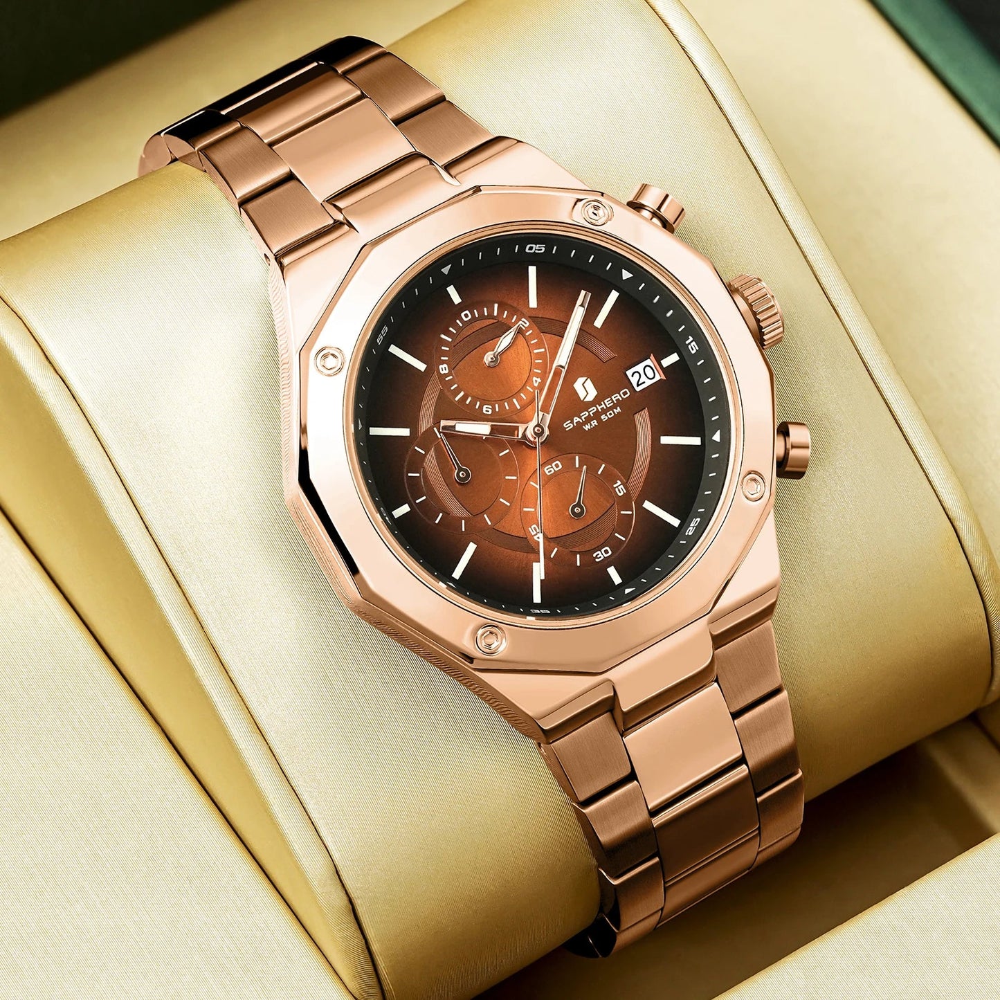 SAPHERO Orologio Cronografo Uomo al Quarzo 5ATM Impermeabile Acciaio Inox con Data, Regalo Perfetto per Padre, Marito, Fidanzato per Natale, Compleanno, San Valentino