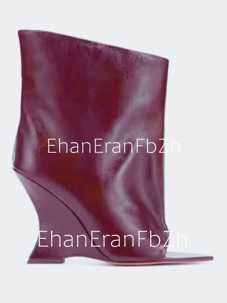 2025Ladies' Spring and Summer New Fish Mouth Slope High Heel Knee Boots, Fashionable Pointed Fashion Show Medium Cool Boots