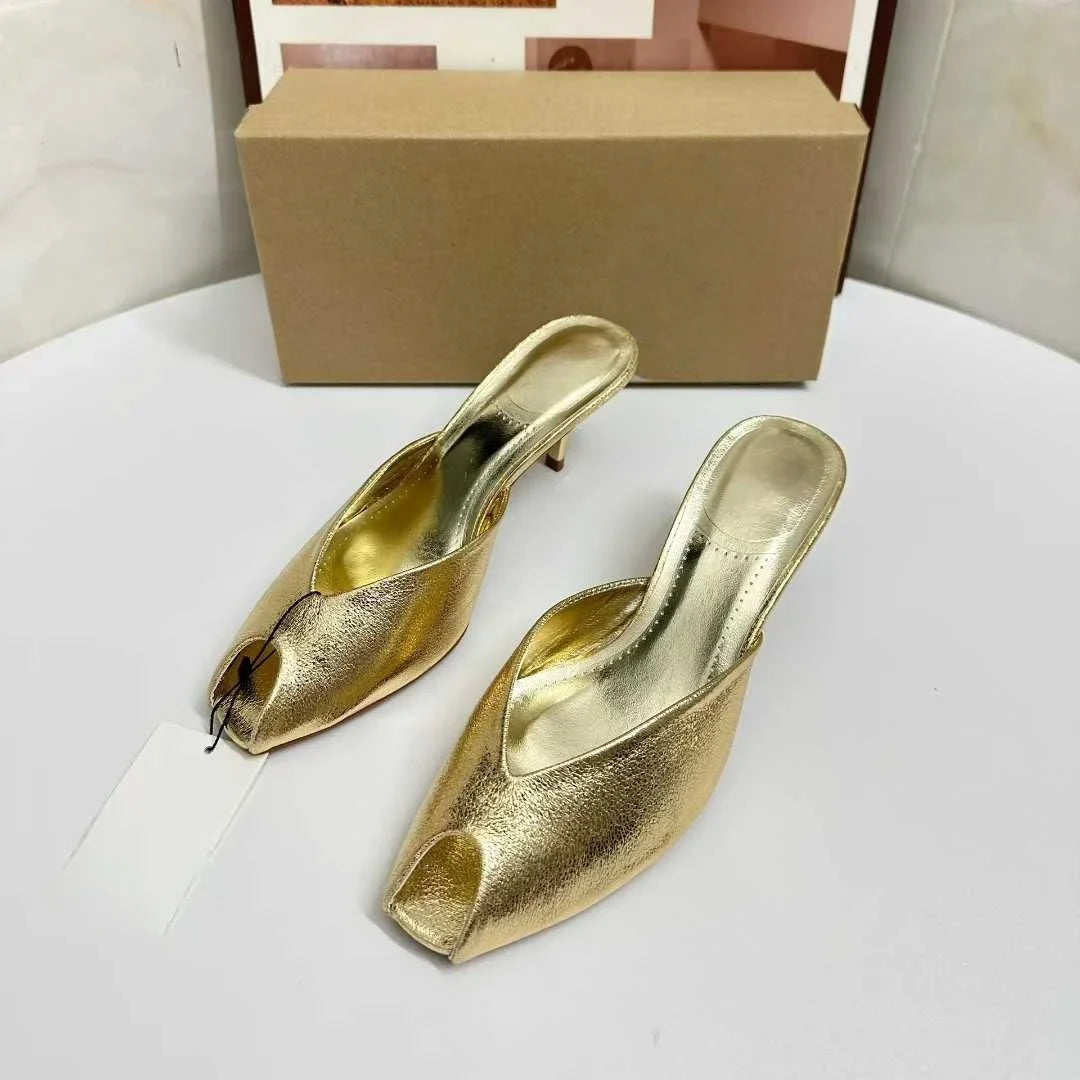 Sexy Gold High Heel Sandals for Woman Open Toe Slingback Stiletto Heels Party Shoes Wedding Evening Dress Sandals Ankle Strap