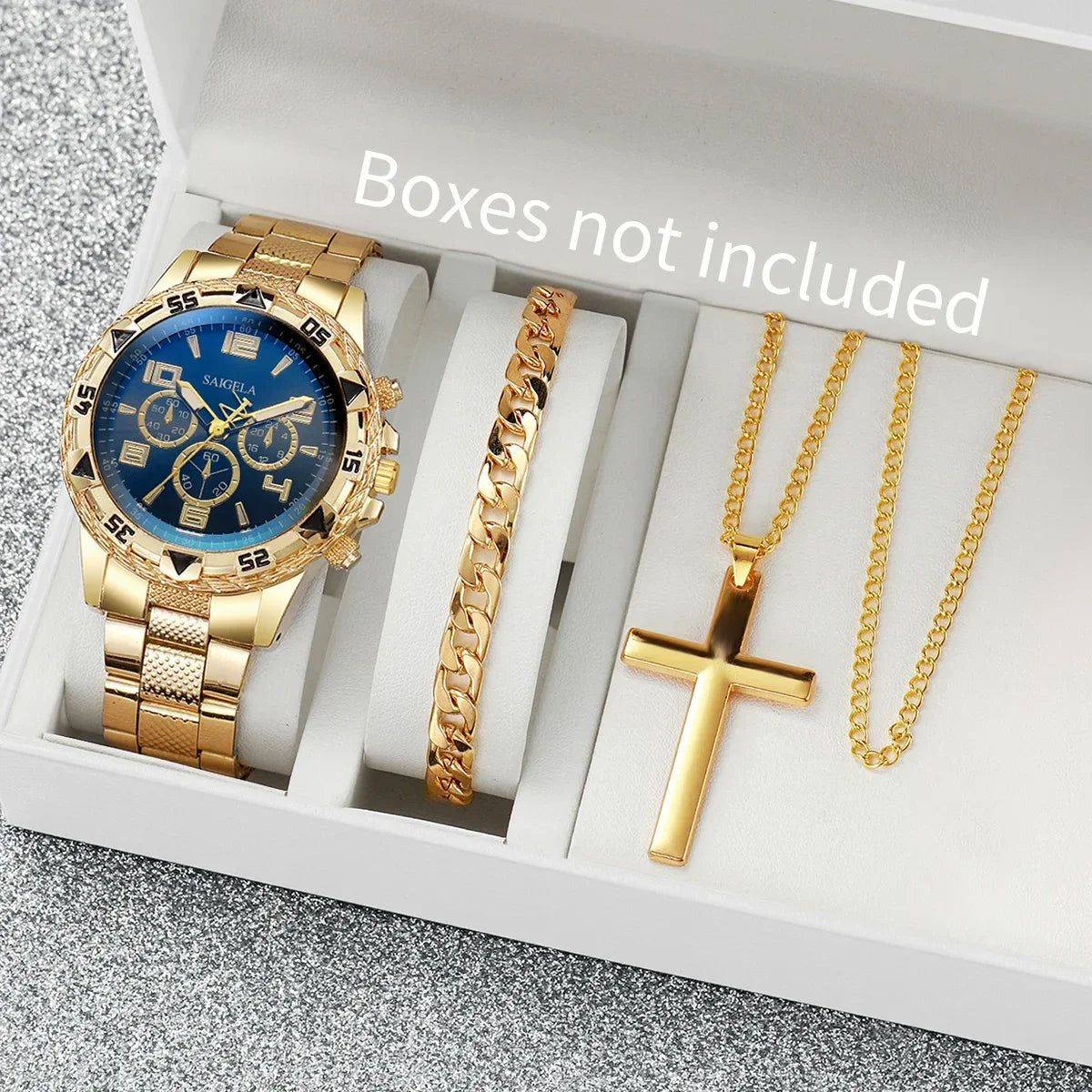 3 pz/set moda quadrante grande orologio al quarzo da uomo orologi da uomo d'affari di lusso collana braccialetto set Reloj Hombre (senza scatola)