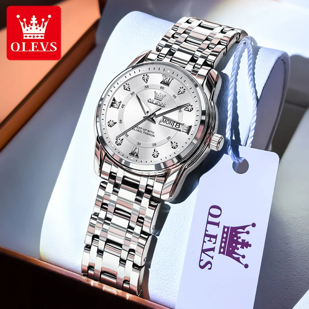 OLEVS 5513 Orologio da uomo Orologio luminoso impermeabile al quarzo originale di marca di moda per uomo Scatola per orologio con doppio calendario in acciaio inossidabile