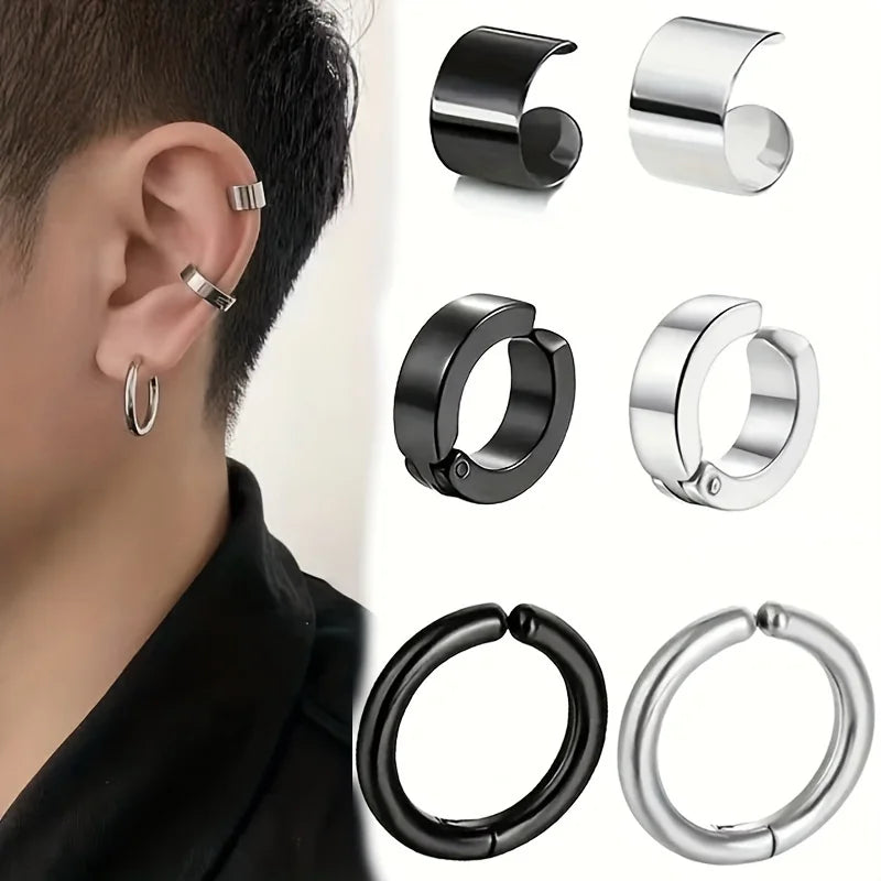 Orecchini a clip per osso dell'orecchio in acciaio inossidabile da uomo da 2 pezzi - Clip per orecchie alla moda e durevoli per uomo Gioielli con orecchini finti non penetranti