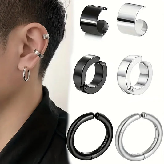 Orecchini a clip per osso dell'orecchio in acciaio inossidabile da uomo da 2 pezzi - Clip per orecchie alla moda e durevoli per uomo Gioielli con orecchini finti non penetranti