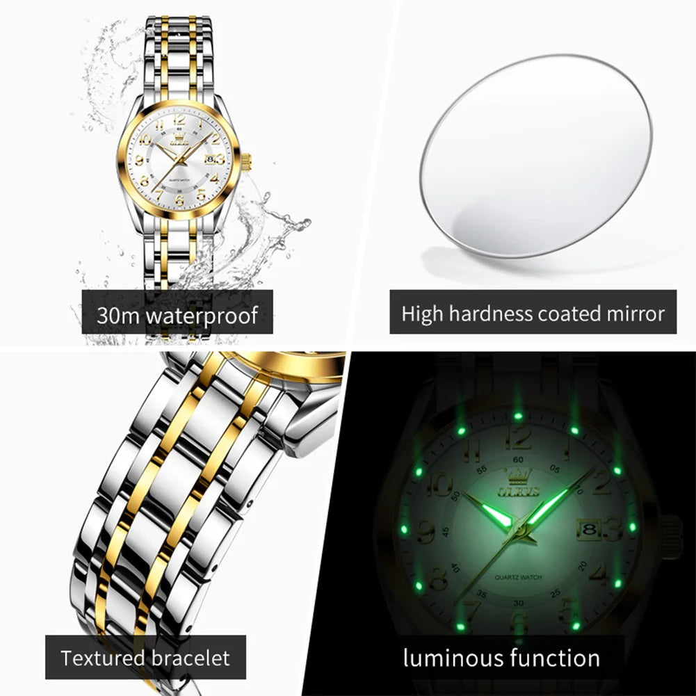 OLEVS 3666 Orologi da Donna Originali al Quarzo Impermeabili Luminosi Regalo per Donna Cronografo con Data Reloj Mujer