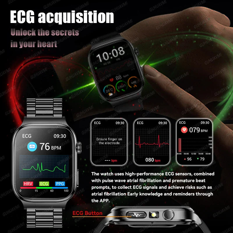 2026 Nuovo Misurazione Accurata Salute Smart Watch ECG + PPG Acido Urico Pressione Sanguigna Lipidi Nel Sangue Chiamata BT Smartwatch Per Le Donne Degli Uomini
