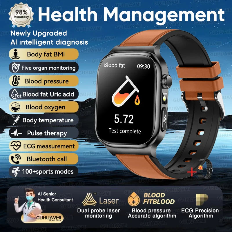 2026 Nuovo Misurazione Accurata Salute Smart Watch ECG + PPG Acido Urico Pressione Sanguigna Lipidi Nel Sangue Chiamata BT Smartwatch Per Le Donne Degli Uomini