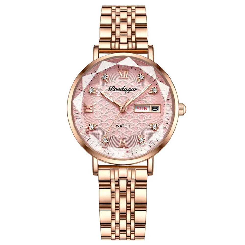 Orologio da donna POEDAGAR di alta qualità, in acciaio inossidabile, raffinato orologio da polso a bracciale, impermeabile, luminoso, elegante, orologio da donna, Reloj
