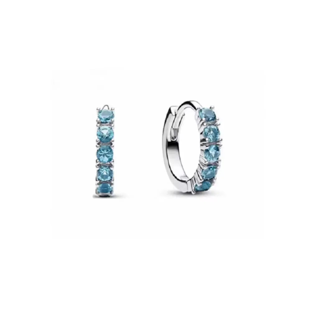 2025 Orecchini a cerchio in cristallo per le donne Orecchini gioielli Farfalla rosa Bule Moon Star Orecchini originali in argento sterling 925