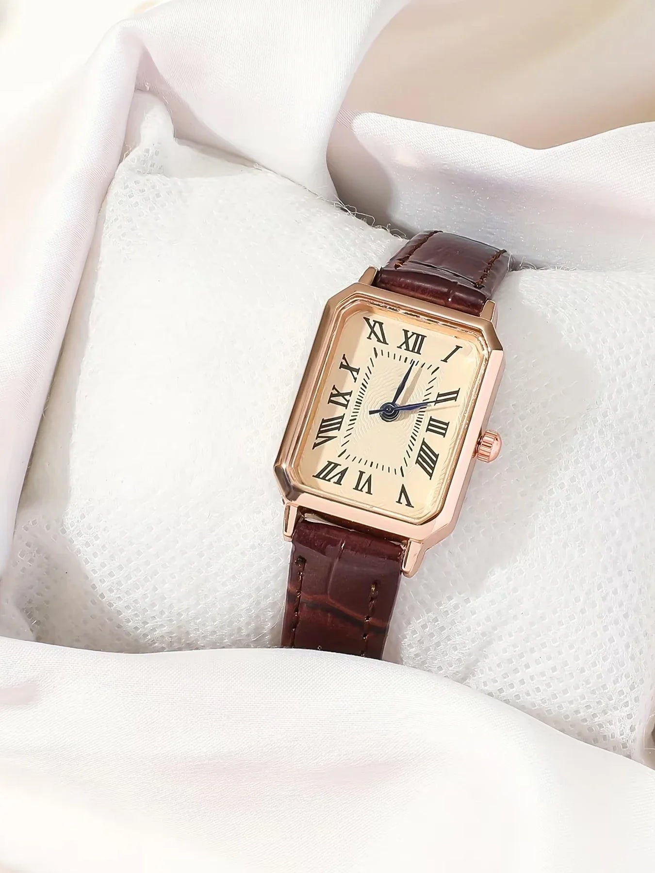 Orologio al quarzo con puntatore rettangolare Casual orologio da polso analogico in pelle PU retrò moda roma per donna e ragazza