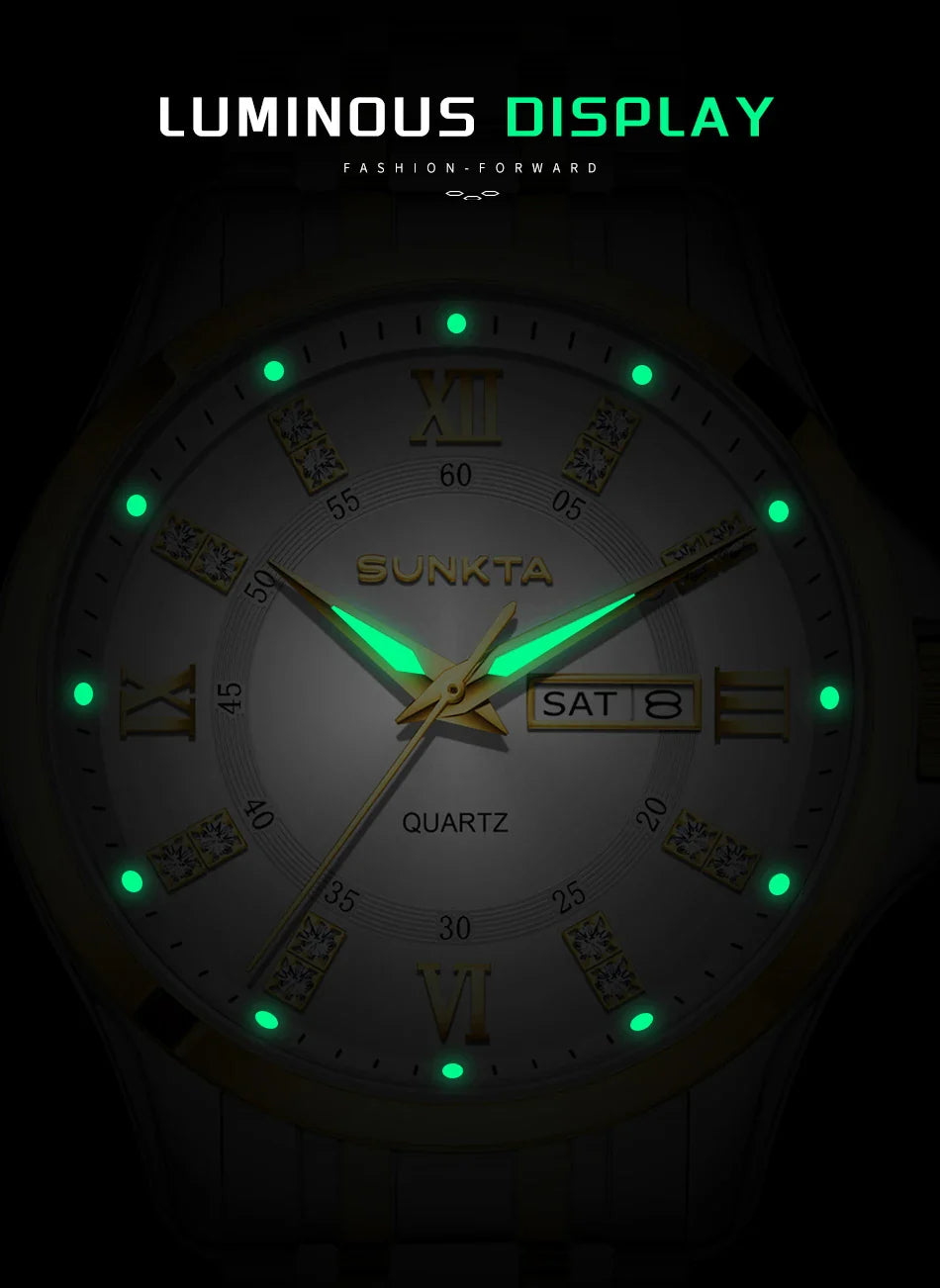 SUNKTA Orologio da Donna con Diamanti, Moda Creativa, Acciaio Impermeabile, Orologio al Quarzo Casual Luminoso con Bracciale