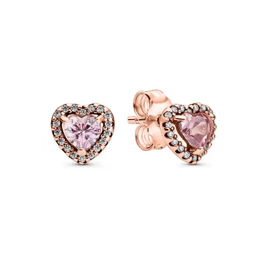 2025 Orecchini originali in pietra a forma di cuore bianco rosa, blu, rosso, verde, orecchino di perla con fiocco di neve, gioielli in argento s925 con fascino femminile