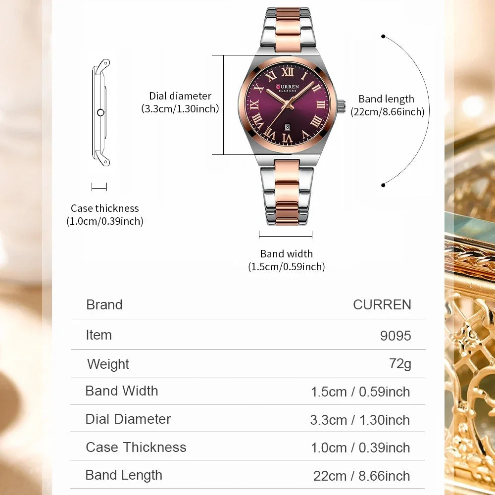 CURREN Orologio da donna, Orologi da donna, Orologi da donna, Abito alla moda impermeabile Bracciale in acciaio inossidabile Orologi analogici Data