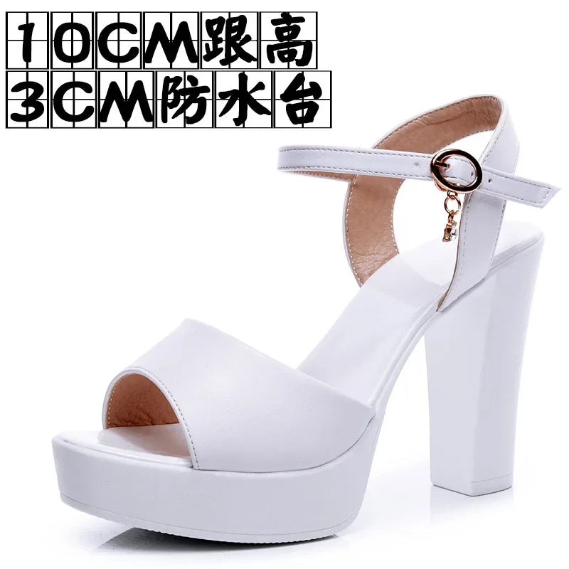 Size 32-43 2024 Genuine Leather Fashion Fish Mouth Women'S High Heel Summer Shoes Dress Sandals Female Woman Sandals Platform