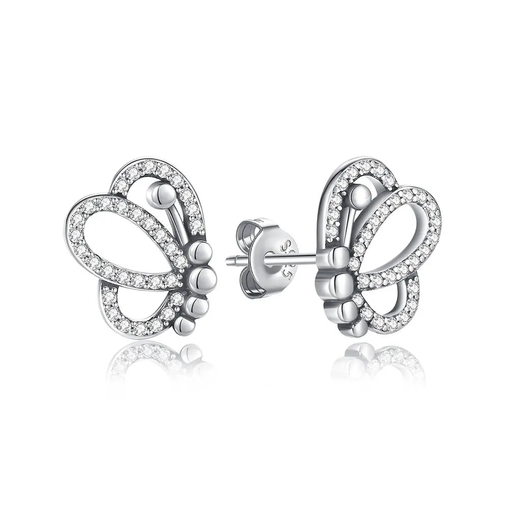 Orecchini Originali in Argento Sterling 925, Modello 2026, a Perno e a Cerchio con Cristalli, per Donna, in Oro Rosa, con Corona, Cuore, Infinito, Ape, Gioielli