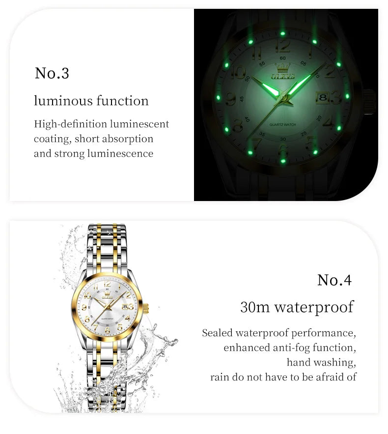 OLEVS 3666 Orologi da Donna Originali al Quarzo Impermeabili Luminosi Regalo per Donna Cronografo con Data Reloj Mujer