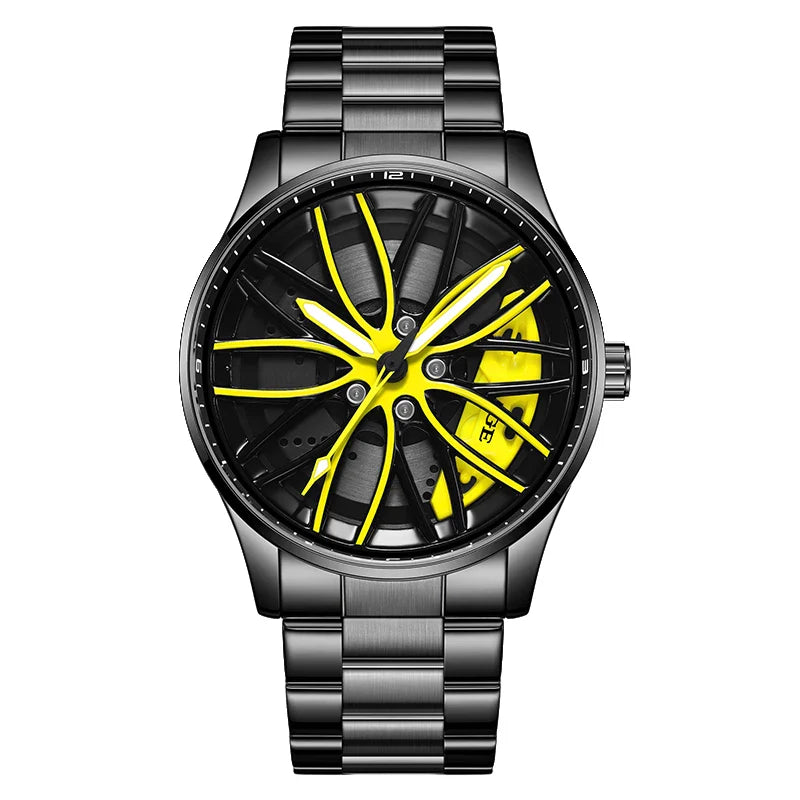 Orologio da Uomo LIGE di Lusso al Quarzo, Sportivo, Impermeabile, in Acciaio Inossidabile, Luminoso, con Quadrante a Forma di Ruota d'Auto, Elegante Orologio da Uomo per Affari