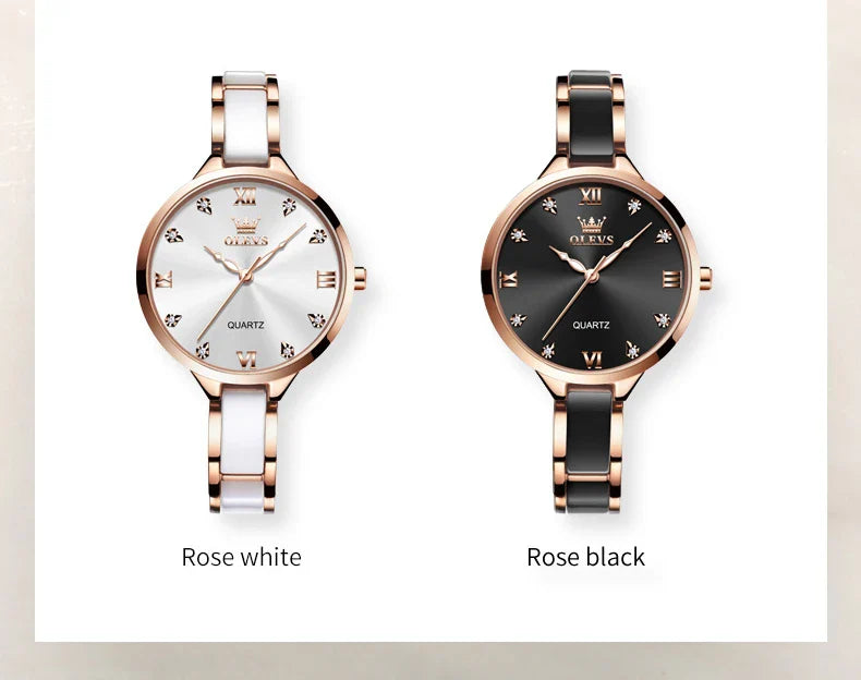 Orologio da donna OLEVS 5872, elegante orologio al quarzo con cinturino in ceramica e acciaio, impermeabile, per donna.