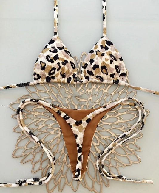 Bikini rugosi con scollo all'americana stampato Mini micro perizoma bikini costume da bagno femminile costumi da bagno donna bikini a due pezzi costume da bagno da bagno