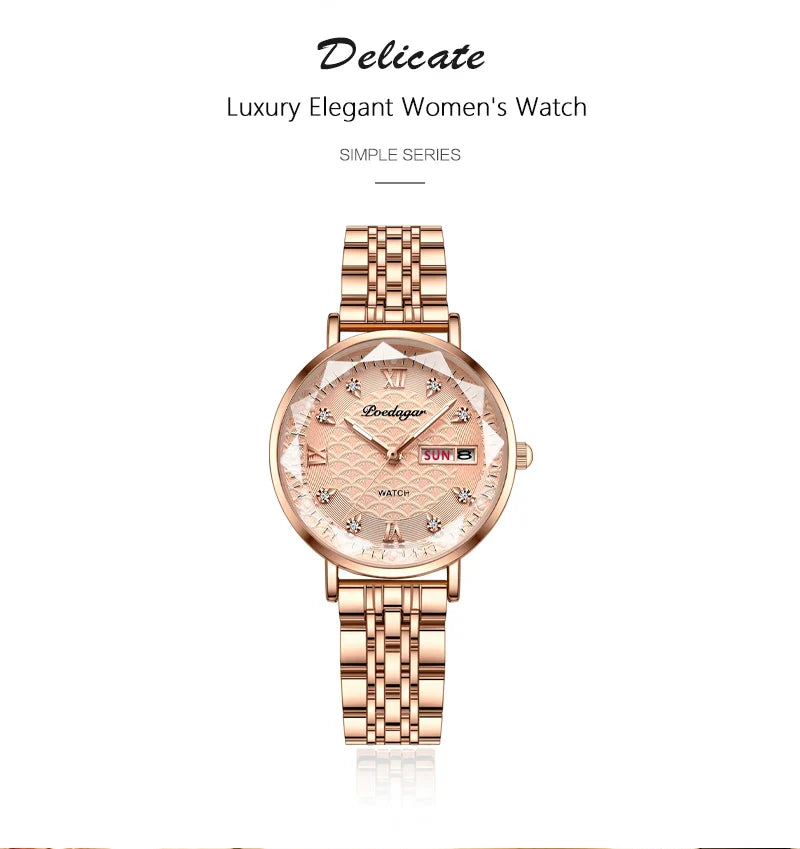 Orologio da donna POEDAGAR di alta qualità, in acciaio inossidabile, raffinato orologio da polso a bracciale, impermeabile, luminoso, elegante, orologio da donna, Reloj