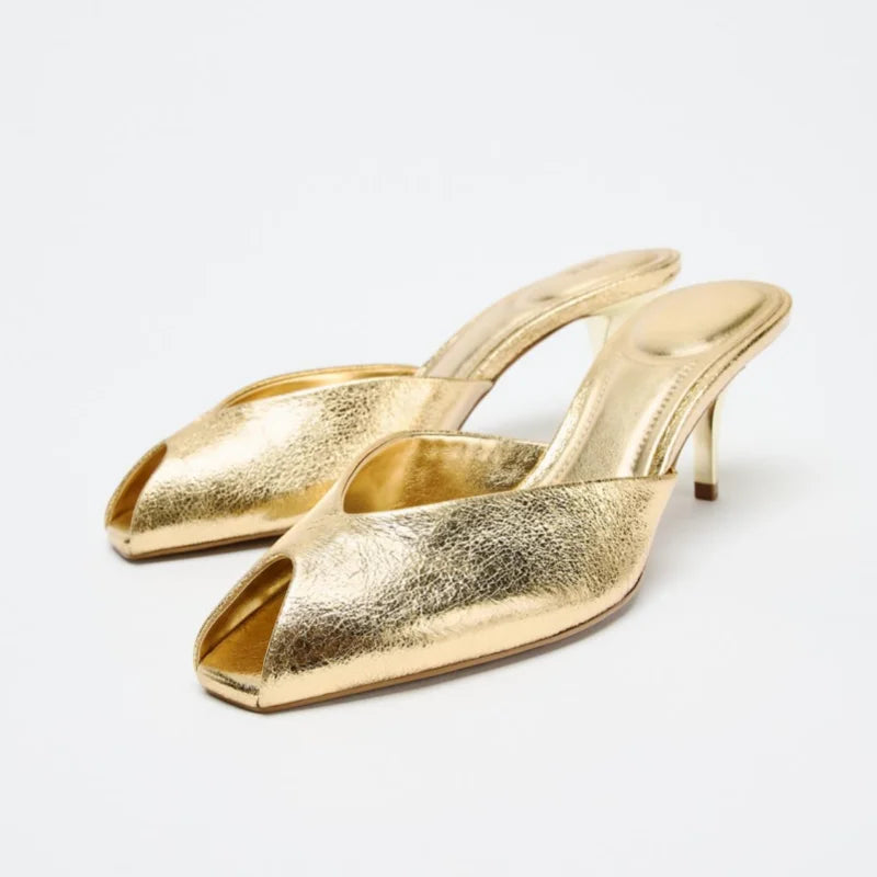 Sexy Gold High Heel Sandals for Woman Open Toe Slingback Stiletto Heels Party Shoes Wedding Evening Dress Sandals Ankle Strap