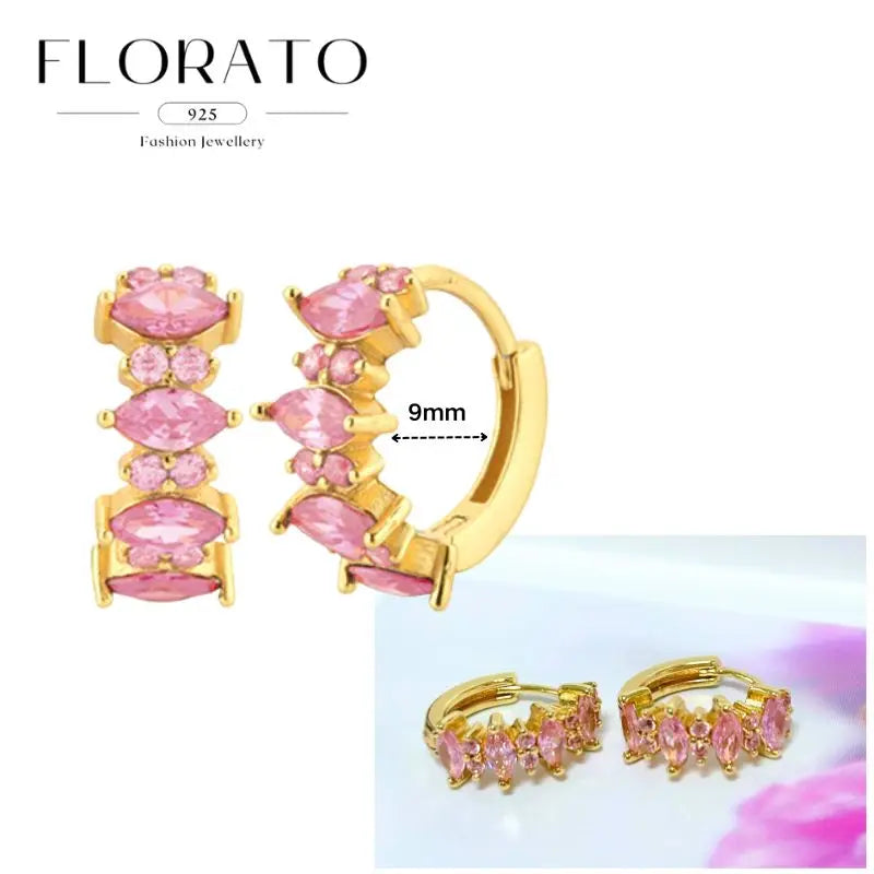 Lussuosa geometria 925 orecchio in argento sterling Ago rosa serie zircone orecchini a cerchio pendenti dolce moda regali di gioielli da sposa