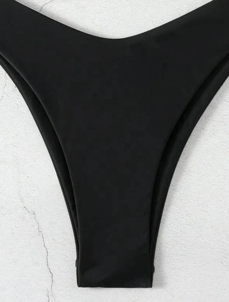 Costume da bagno bikini a perizoma da donna sexy, tinta unita bianco/nero/caffè, con laccetti, stile brasiliano, nuovo, in doppio tessuto, per la spiaggia