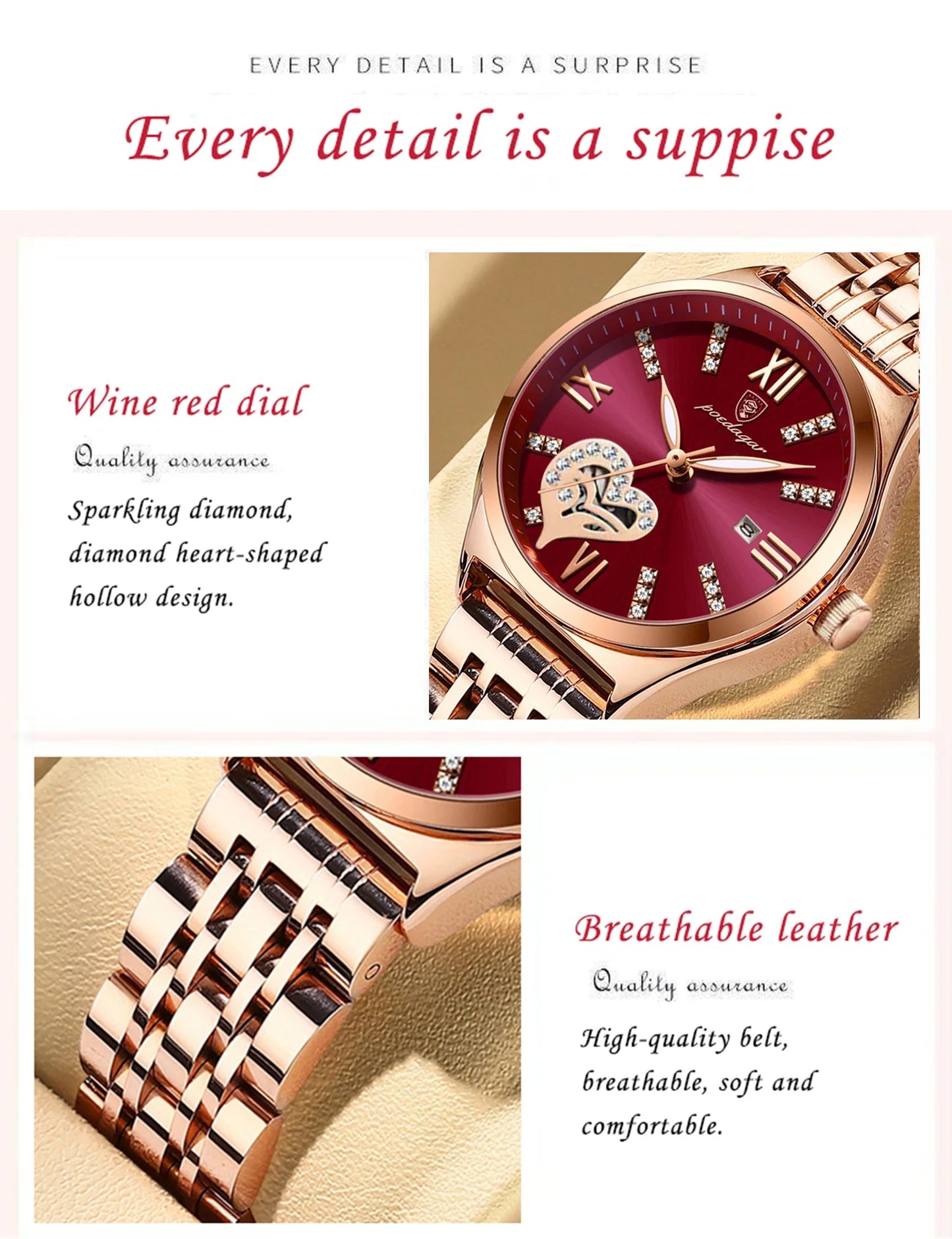POEDAGAR Orologi di lusso da donna Orologio da donna impermeabile con data luminosa in acciaio inossidabile Orologio da polso da donna al quarzo alla moda elegante