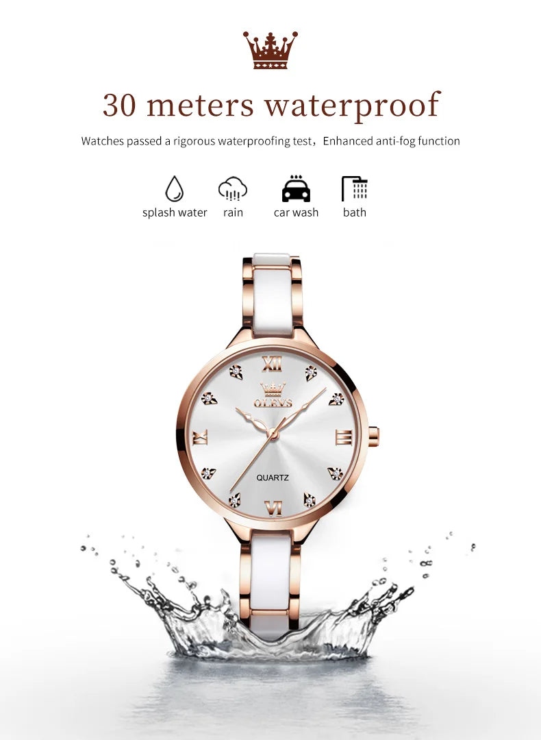 Orologio da donna OLEVS 5872, elegante orologio al quarzo con cinturino in ceramica e acciaio, impermeabile, per donna.