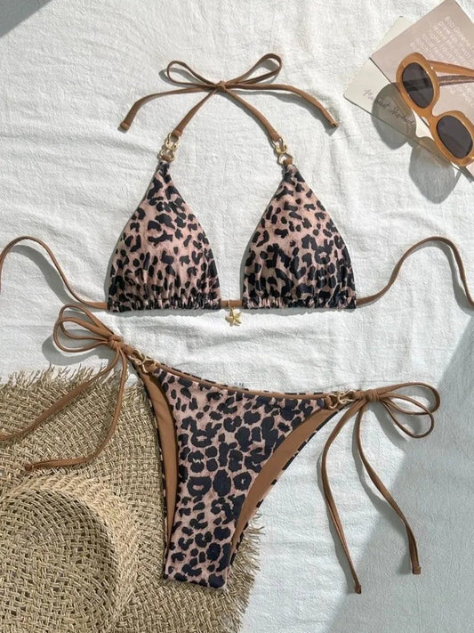 Set Bikini Sexy Nero e Bianco a Pois, Costume da Bagno Due Pezzi per Donne, Stile Americano da Spiaggia