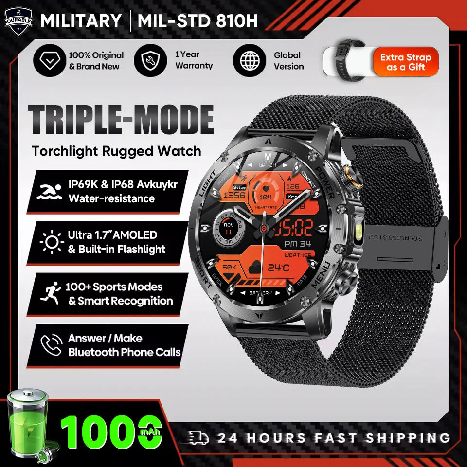 2025 Uomini Schermo AMOLED da 1,7 pollici Astuto Della Vigilanza 1000mAh Batteria Frequenza Cardiaca Chiamata Bluetooth NFC GPS Tracker Sport Fitness Orologi Nuovo