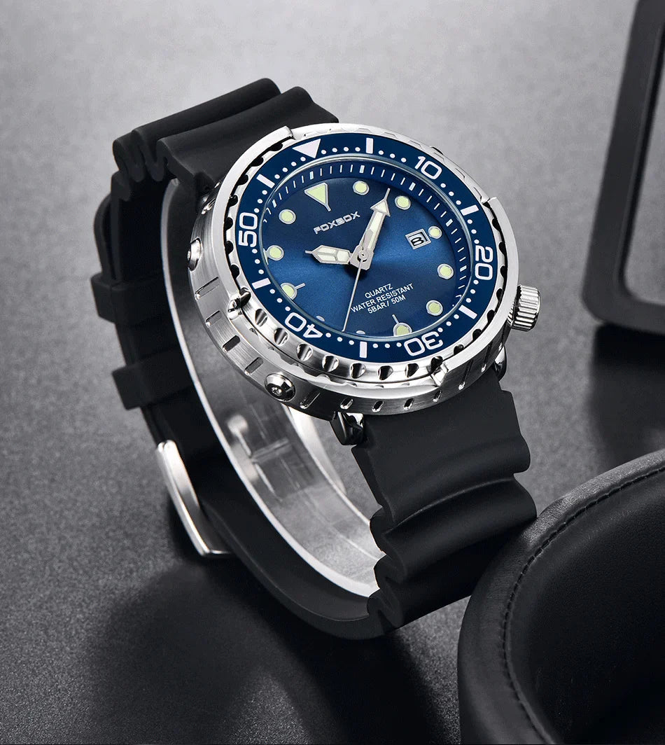 FOXBOX Top Brand Fashion Diver Watch Men 50ATM Waterproof Date Clock orologi sportivi orologio da polso al quarzo da uomo Relogio Masculino