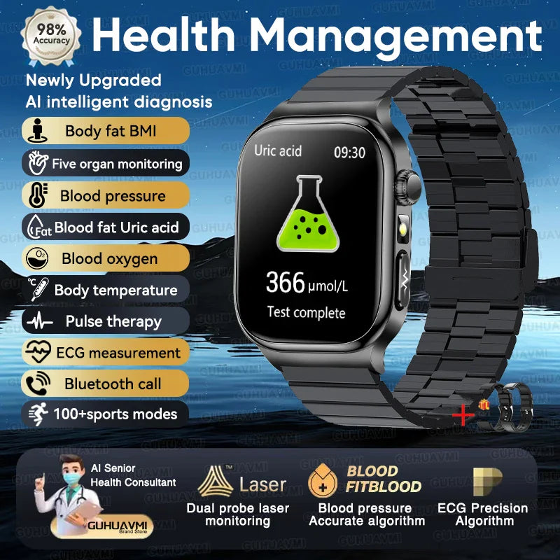 2026 Nuovo Misurazione Accurata Salute Smart Watch ECG + PPG Acido Urico Pressione Sanguigna Lipidi Nel Sangue Chiamata BT Smartwatch Per Le Donne Degli Uomini