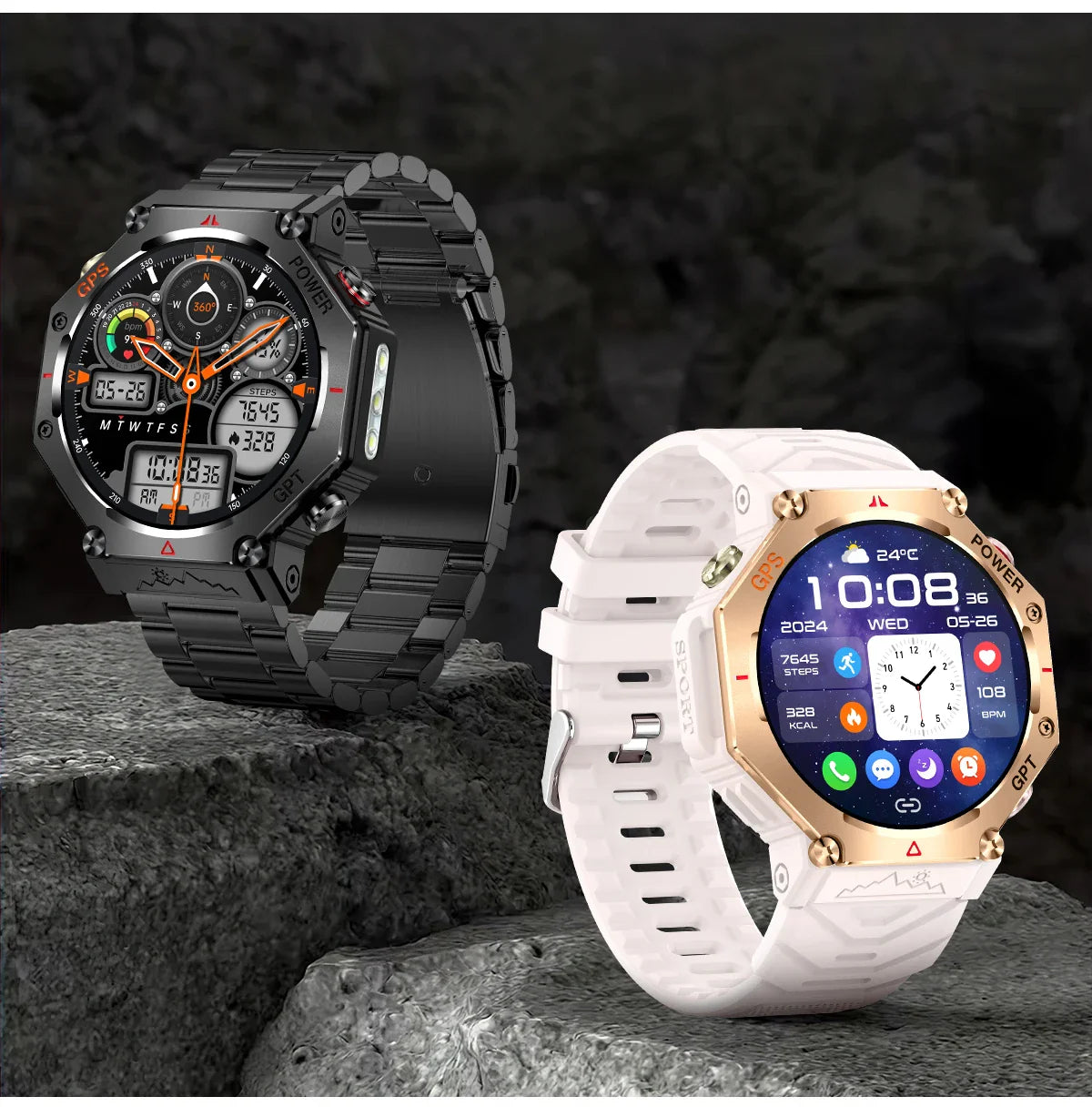 T-Rex 3 Grado Ultra Militare GPS Astuto Della Vigilanza 10ATM Bussola Impermeabile Altimetro Barometrico AMOLED Uomini HD Chiamata Sport Smartwatch