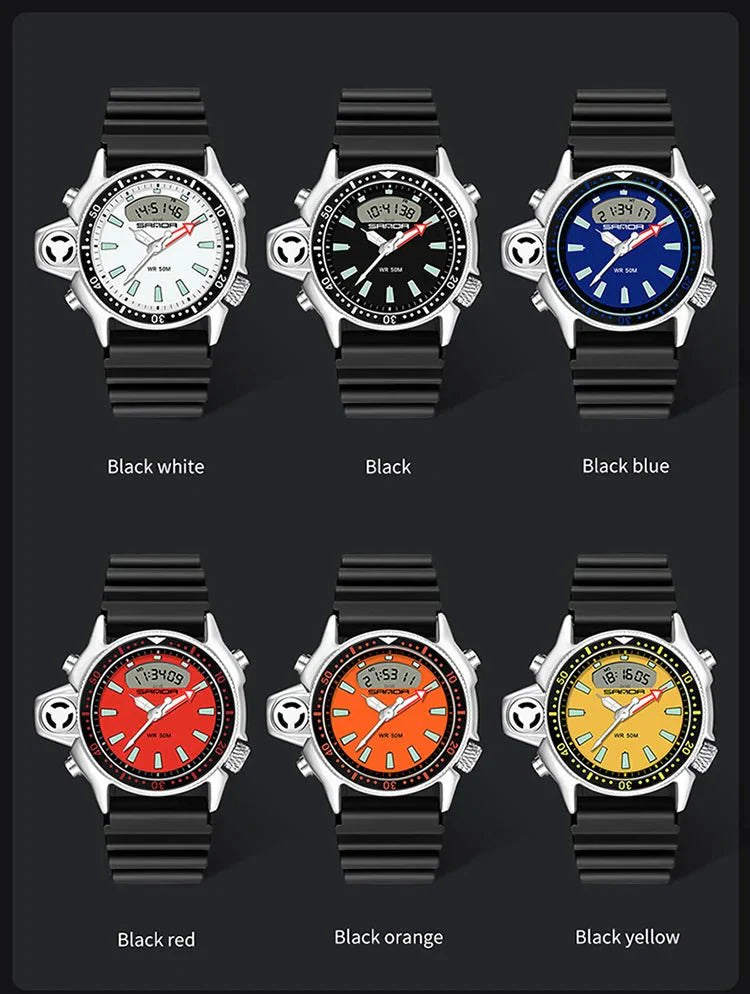 SANDA Sport orologio digitale al quarzo da uomo orologi subacquei creativi orologio da uomo con allarme impermeabile orologio con doppio Display Relogio Masculino
