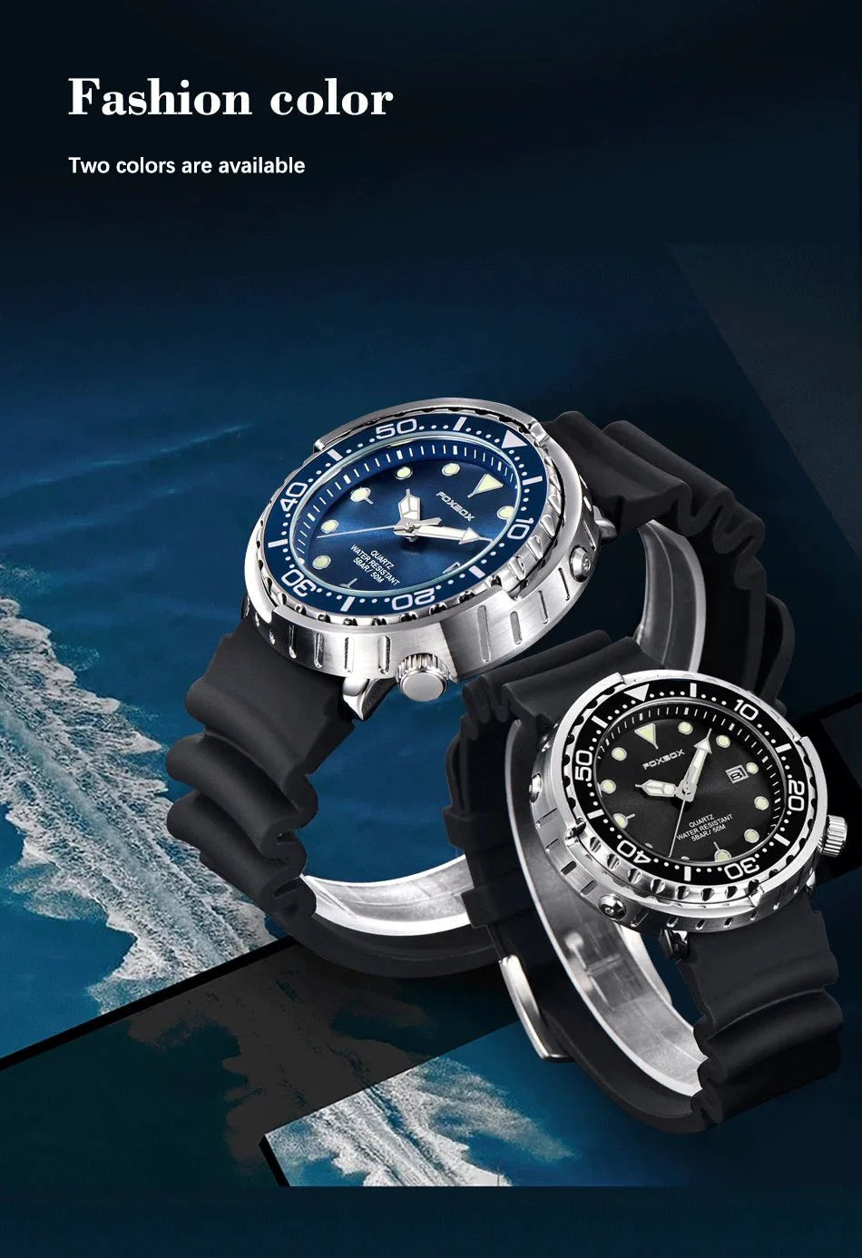 FOXBOX Top Brand Fashion Diver Watch Men 50ATM Waterproof Date Clock orologi sportivi orologio da polso al quarzo da uomo Relogio Masculino