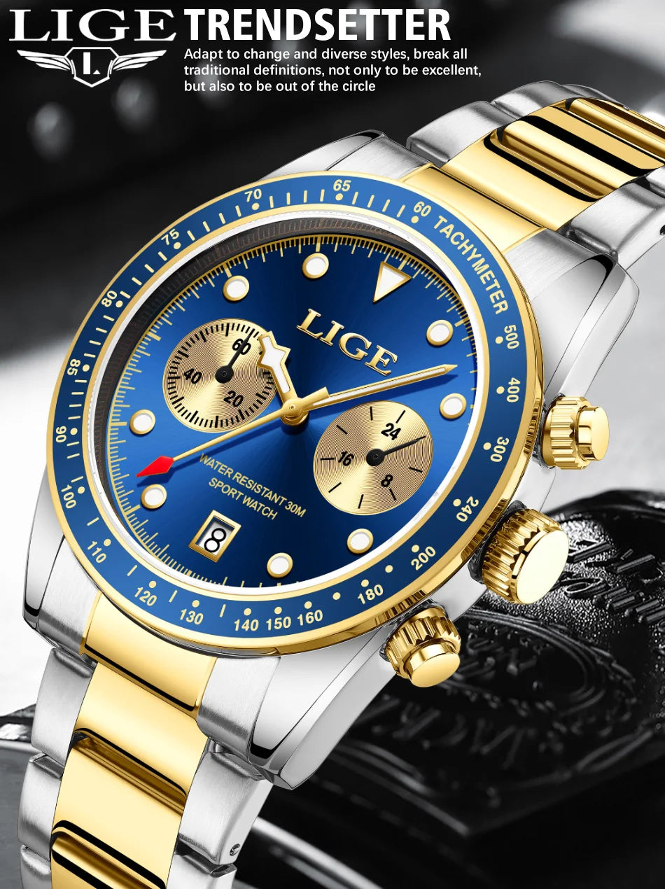 LIGE Nuovi orologi da uomo Orologi da polso al quarzo da uomo di lusso delle migliori marche Cronografo sportivo impermeabile e luminoso Relogio Masculino+BOX