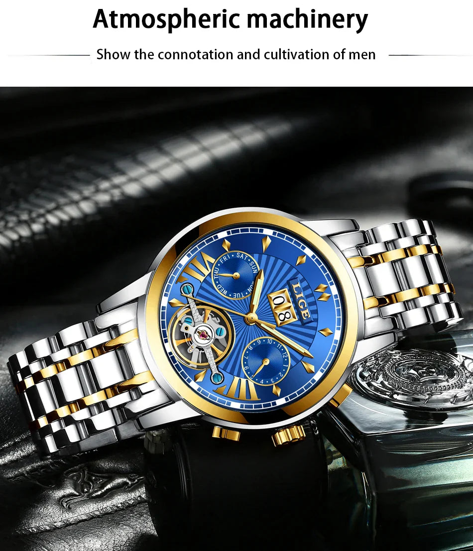 Orologi da Polso Meccanici Automatici LIGE 2026 per Uomo, Marca di Lusso, Orologio da Uomo con Tourbillon, Moda Business, Impermeabile