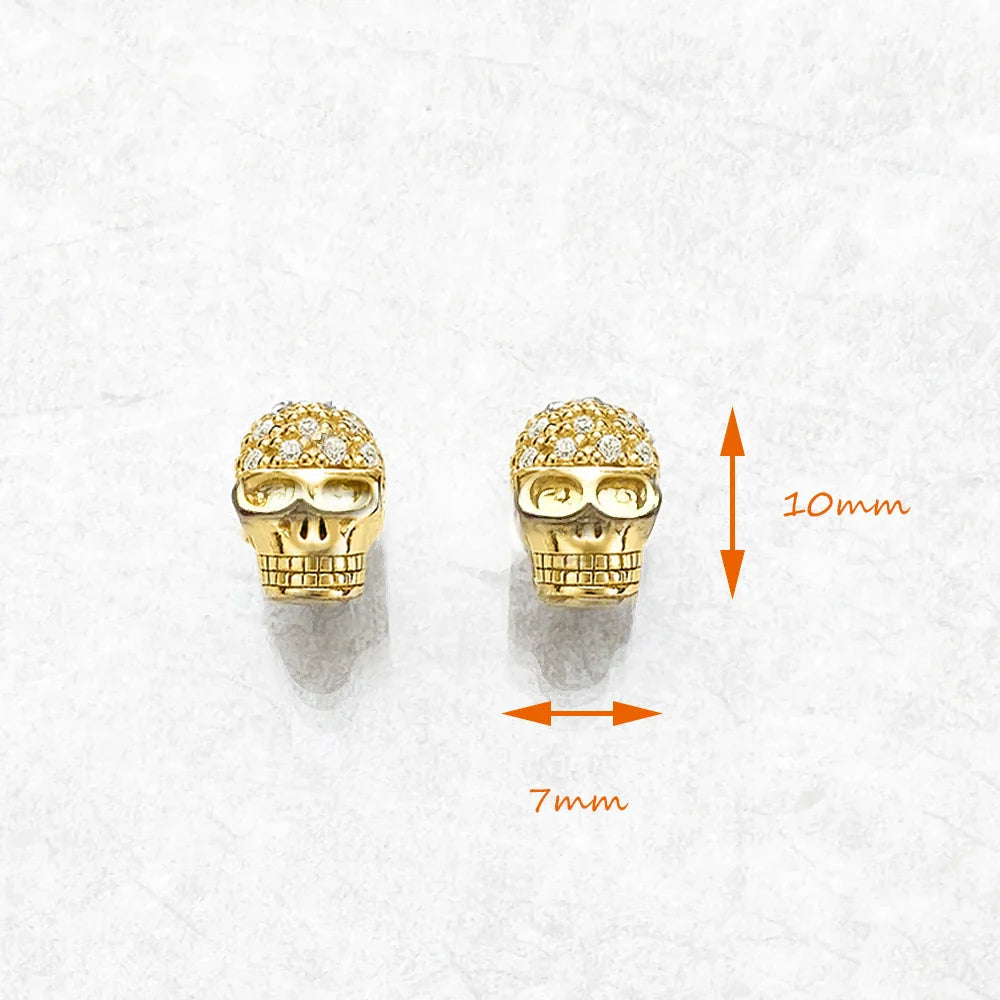 Orecchini a bottone con teschio dorato, gioielli pregiati punk di strada ribelle europea per regalo da donna e uomo in argento sterling 925