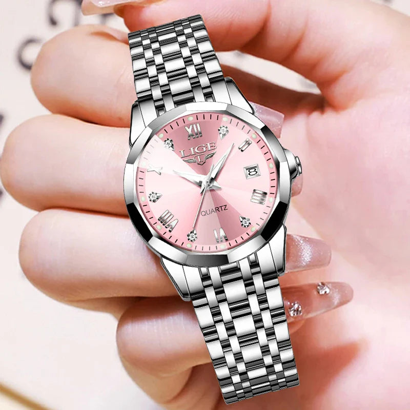 LIGE Orologio al Quarzo di Lusso per Donna, Elegante Bracciale Luminoso e Impermeabile, Regalo Ideale