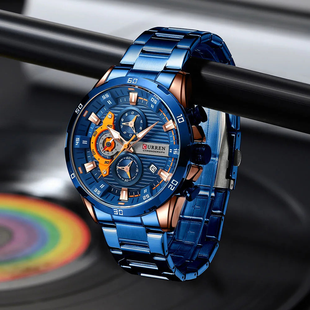 CURREN 8402 Orologio da uomo in acciaio inossidabile Moda creativa Quadrante luminoso con cronografo Orologio da uomo di lusso per il tempo libero reloj hombre