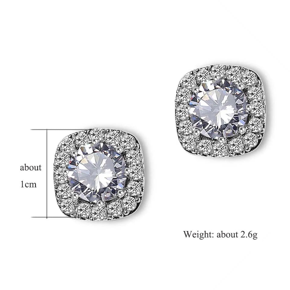ZAKOL Classic White Square CZ Orecchini Della Stud Per Le Donne Squisite Rotondo Cubic Zirconia Cristallo Orecchini Regalo