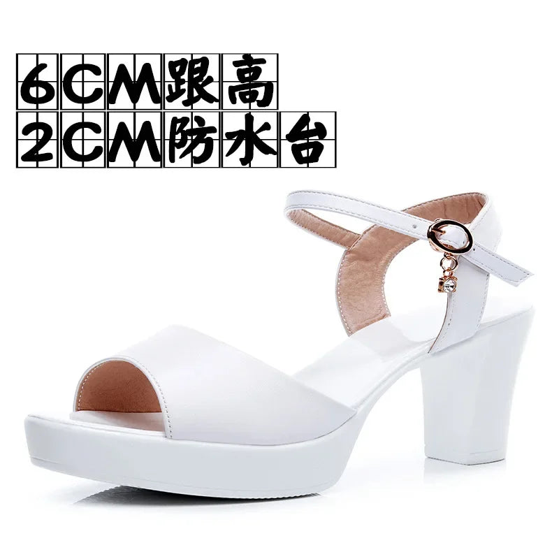 Size 32-43 2024 Genuine Leather Fashion Fish Mouth Women'S High Heel Summer Shoes Dress Sandals Female Woman Sandals Platform