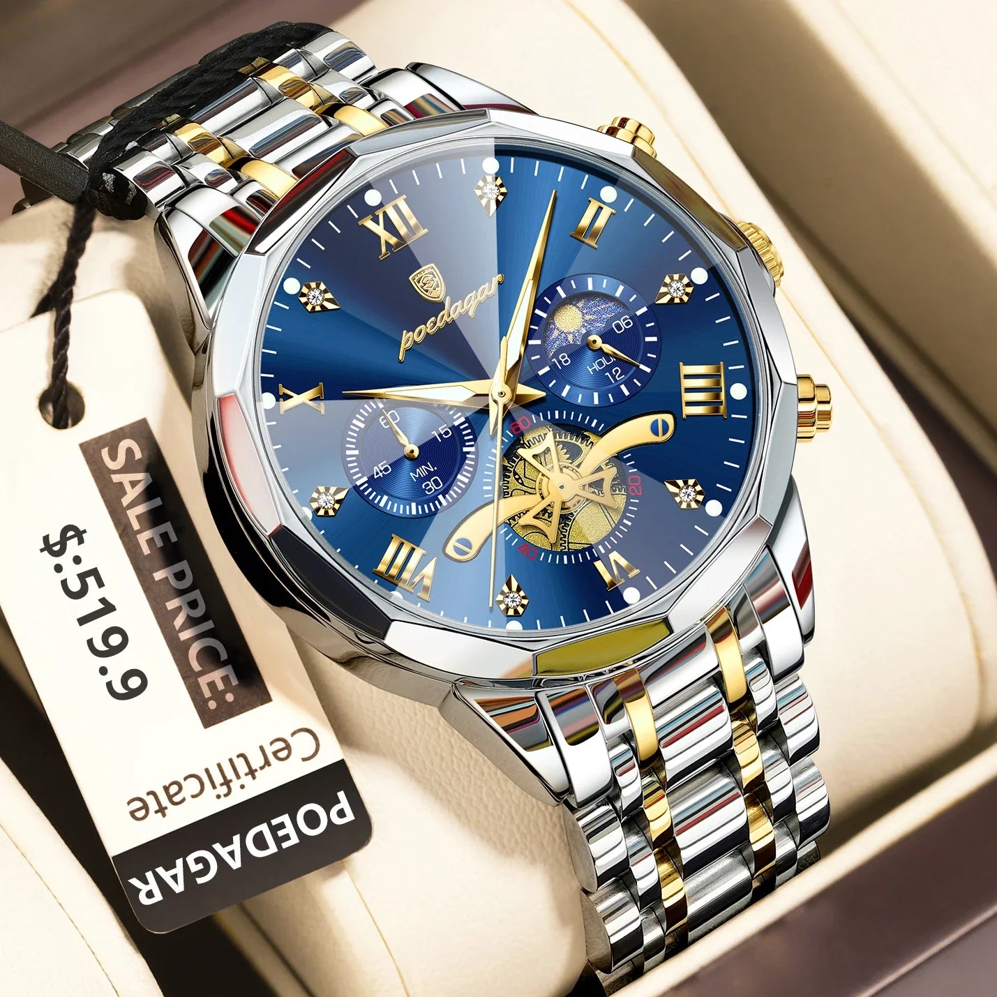 POEDAGAR Orologio da uomo di lusso Top originale impermeabile cronografo luminoso orologio da polso da uomo al quarzo in acciaio inossidabile orologi da uomo Reloj
