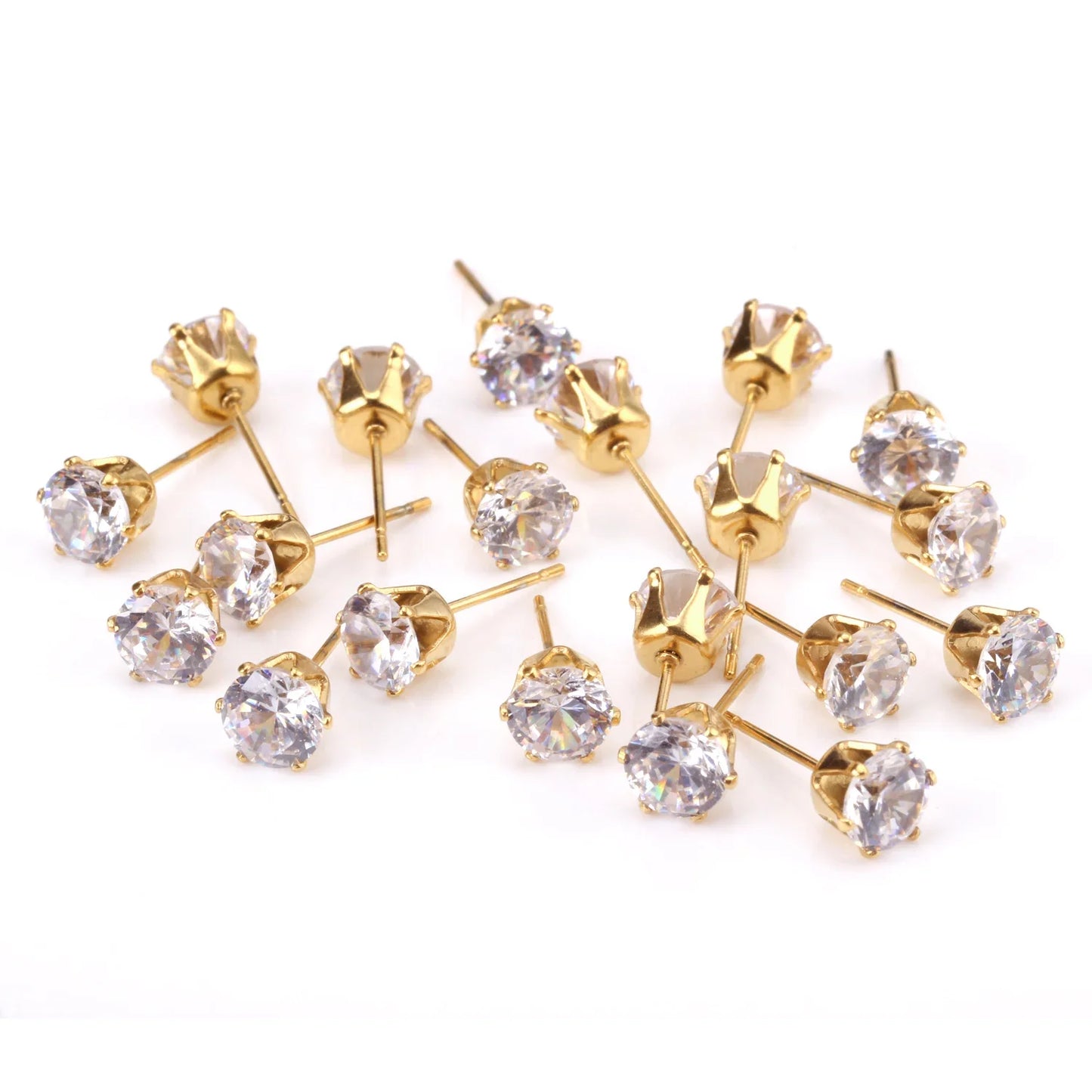 LUXUSTEEL 10 paia/set 3-10mm Orecchini in cristallo bianco trasparente per donna uomo Acciaio inossidabile Zircone CZ Piercing all'orecchio all'ingrosso