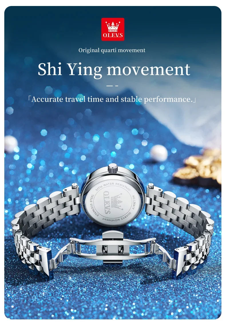 OLEVS 3641 Elegante orologio al quarzo da donna impermeabile Quadrante stellato luminoso in acciaio inossidabile con confezione regalo - Accessorio alla moda da donna