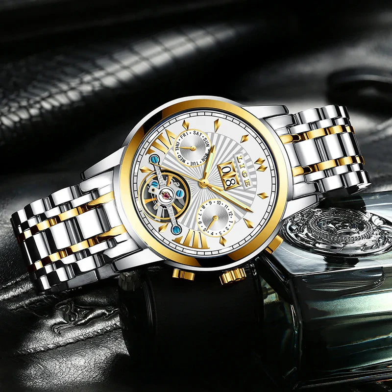 Orologi da Polso Meccanici Automatici LIGE 2026 per Uomo, Marca di Lusso, Orologio da Uomo con Tourbillon, Moda Business, Impermeabile