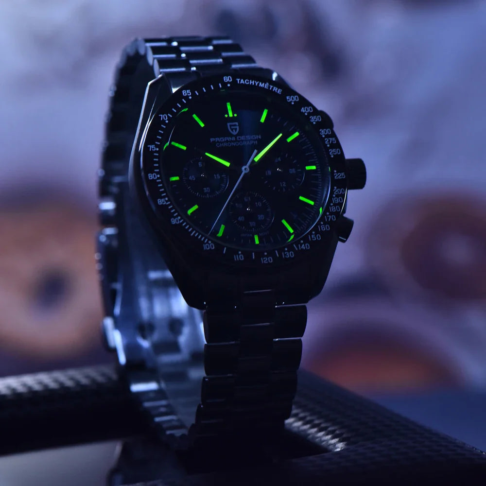 PAGANI DESIGN 500 Orologio da Uomo di Lusso con Cronografo Sportivo, Quadrante Tondo, Vetro Zaffiro AR, Movimento Giapponese, Acciaio 316L, Luminoso