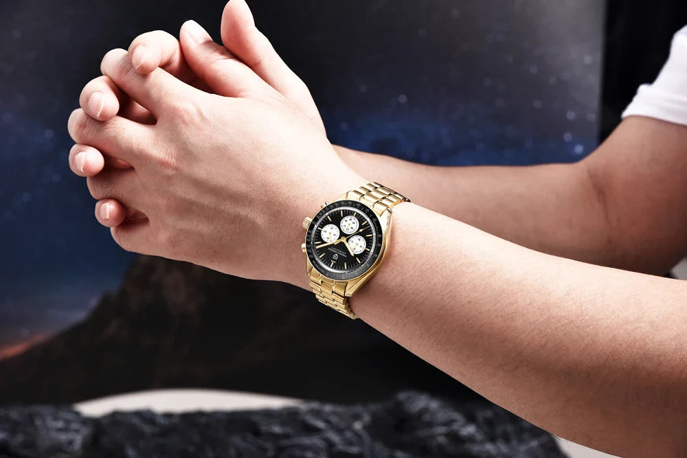Nuovo Orologio da Uomo PAGANI DESIGN Golden Moon 2026, Orologio al Quarzo di Lusso, Cronografo Sportivo, Vetro Zaffiro AR, Impermeabile, Regalo